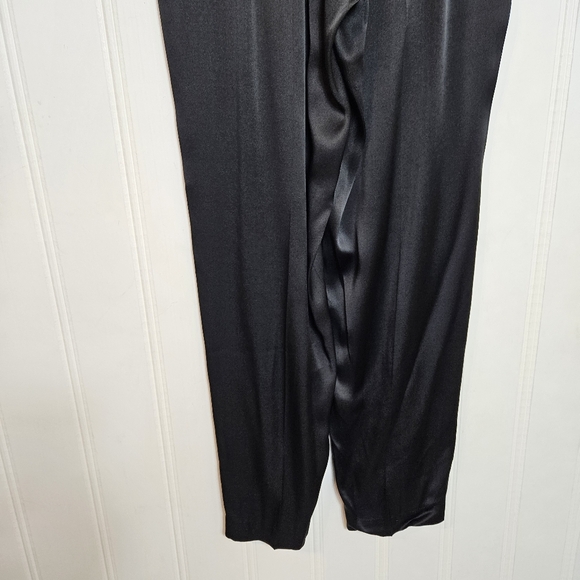 Vintage 100% Silk Pants Womens Size 6 Black High Waist Ruched Buttoned Back - Picture 7 of 12